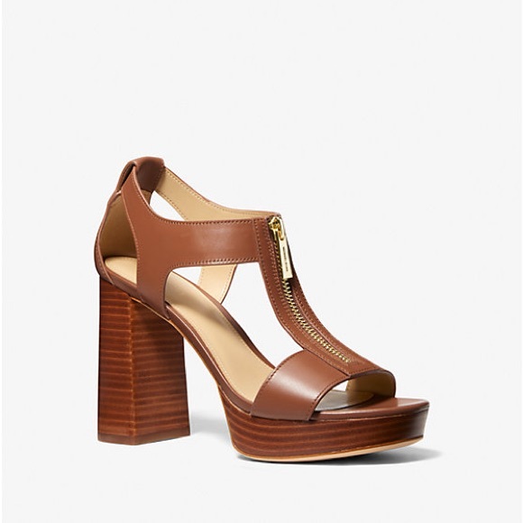 Michael Kors Shoes - MICHAEL KORS Berkley Tan Leather Block Heel Sandals Platform Heels Shoes